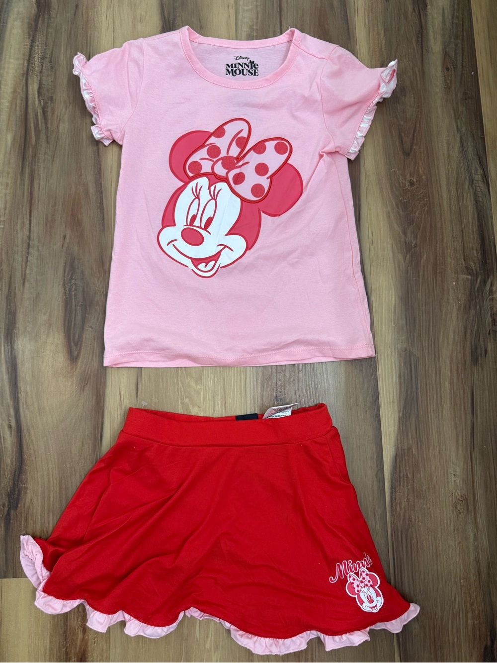 Disney Pink Minnie Mouse Tee with Red Ruffle Skirt